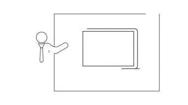 Bir dizüstü bilgisayar ekranında sunucunun su tasarrufu hakkında konuştuğunu gösteren bir çizgi çizimi. Eğitim veya çevre içeriği için ideal.