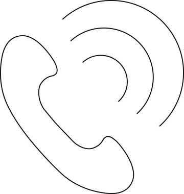 Beyaz üzerine izole edilmiş, içinden ses dalgaları çıkan, çalan bir telefonun basit siyah beyaz çizgisi..