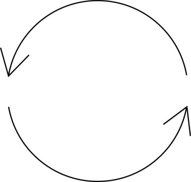 Dairesel bir okun basit bir siyah beyaz çizimi, yinelemeyi, geri dönüşümü ya da minimalist bir dizaynın sürekli bir sürecini sembolize eder..