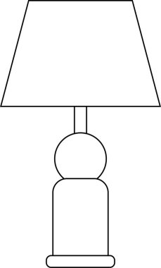 Bir masa lambasının basit bir siyah-beyaz çizimi, içinde bir trapezoidal abajur ve minimalist tasarımlar için mükemmel dekoratif taban var..