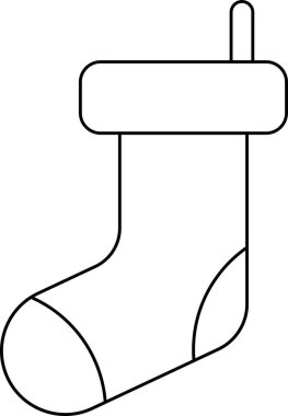 Bir Noel çorabının basit siyah beyaz taslağı, boyama sayfaları, tatil el sanatları ve şenlikli dekorasyonlar için mükemmel..