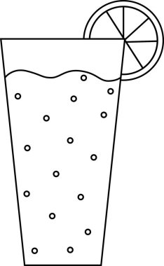 Limon dilimli bir bardak limonatanın minimalist siyah beyaz çizimi, boyama kitapları veya basit tasarımlar için mükemmel..