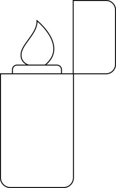 Kapağı açık klasik bir çakmağın minimalist çizimi alevi ortaya çıkarıyor. Temiz ve basit tasarım.