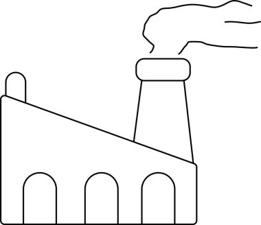 Çeşitli endüstriyel ya da çevresel temalar için uygun duman yayan bir fabrika binasının minimalist çizimi.