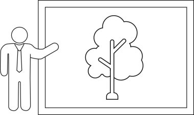Takım elbiseli bir kişi beyaz tahtada bir ağaç diyagramı sunar. Çevre ve iş kavramları için idealdir..