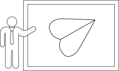 Ekranda soyut bir kalp şekli sunan bir kişi, basit bir taslak tarzıyla tasvir edilir, çeşitli yaratıcı uygulamalar için uygundur.