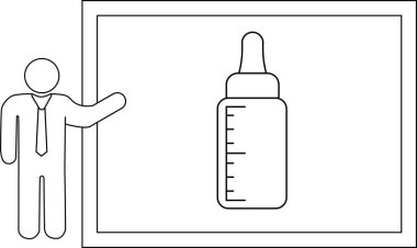 Bir iş adamı, sunumlar veya eğitim materyalleri için ideal bir taslak içinde bir bebek şişesi sunar.