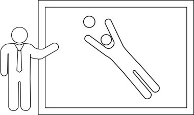 Takım elbiseli bir adam, bir kalecinin beyaz tahtada kurtarışını gösteren bir diyagram sunar..