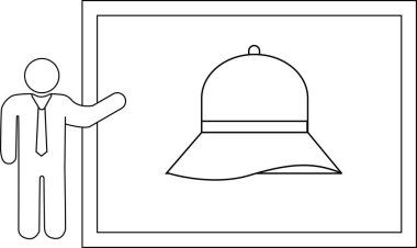 Tahtaya polis kaskı takan bir adamın basit bir çizimi..