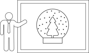 Yılbaşı kar küresi sunan bir kişinin çizimi, renklendirme ve eğitim amaçlarına uygun..