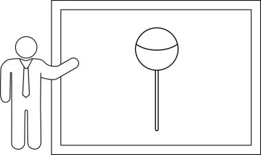 Bir minimalist çizim beyaz tahtada bir lolipop sunan kişiyi betimler, eğitici ya da resimsel amaçlar için uygundur.