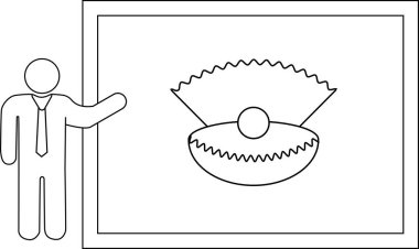 Ekranda istiridye kabuğunda inci sunan bir adamın çizimi..