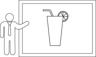 Çubuk bir figür, kamış ve limon dilimli uzun bir bardak çizimi sunar..