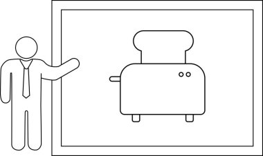 Sunumlar veya eğitim materyalleri için uygun bir tost makinesi tasarımı sunan bir kişinin basit bir çizimi.