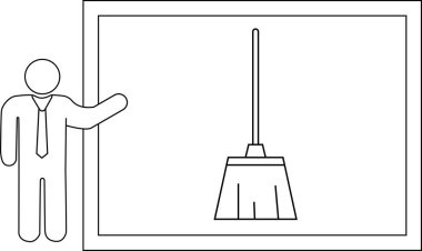 Ekranda süpürge sunan bir kişi, temizlik ürünleri sunumları veya hijyen hakkında eğitici materyaller için ideal.