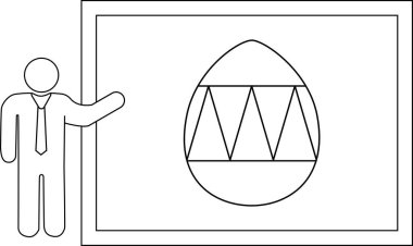 Paskalya yumurtası tasarımını beyaz tahtada üçgenleri olan basit bir çizgi çizen bir kişi..