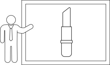 Bir iş adamı, sunumlar veya eğitim materyalleri için ideal bir taslak çiziminde ruj ürünü sunar.