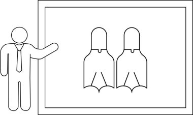 Takım elbiseli bir adam ekranda iki kişi sunar, muhtemelen iş veya profesyonel konuları tartışırlar..