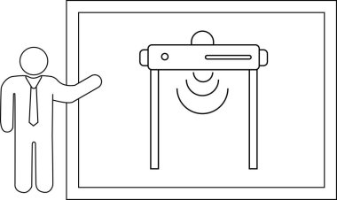 Sunumlar veya eğitim materyalleri için uygun bir güvenlik tarayıcı aygıtı sunan bir kişinin canlandırması.