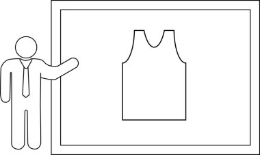 Beyaz tahta üzerinde kolsuz bluz tasarımı sunan bir kişi moda ve tarz fikirleri sergiliyor..