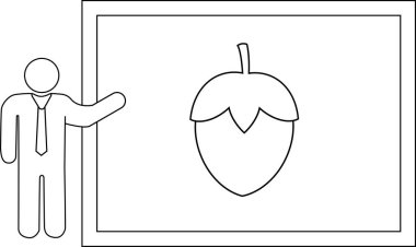 Tahtaya meşe palamudu koyan bir kişinin çizgi çizimi, eğitim veya iş bağlamları için uygundur.