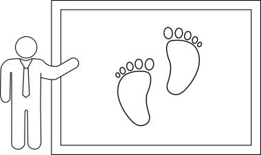 Takım elbiseli bir adam panoda ayak izleri sunar. Sunumlar için ideal..