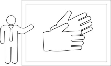 Eldivenlerin görsel yardımını sunan bir kişinin basit bir çizimi, çeşitli ortamlarda el koruması ve güvenlik önlemlerini vurguluyor.