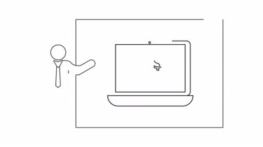 Dizüstü bilgisayar ekranında finansal büyümeyi tartışan bir sunucuyu gösteren kesintisiz bir çizim. İş, finans ve teknoloji temaları için mükemmel.