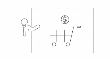 Para dolu bir alışveriş arabasını sunan bir kişinin tasviri, mali veya iş sunumları için ideal.