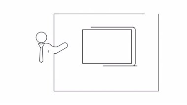 Bilgisayarlı ekranda online sağlık bilgilerini sunan bir kişinin modern bir çizgisi. Tıbbi ve teknolojik temalar için temiz, minimalist tasarım.