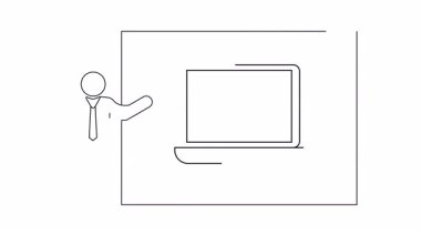 Bir sunucunun çevrimiçi alışveriş arabasını gösteren bir dizüstü bilgisayarı göstermesi, e-ticaret temaları için ideal..