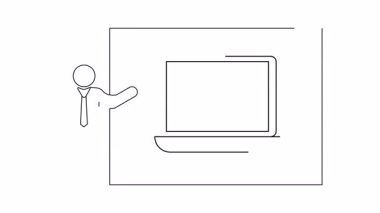 Sürekli bir çizgi, ekranda güvenlik kamerası sunan birini gösteren bir animasyon. Güvenlik, teknoloji ve sunum temaları için mükemmel.