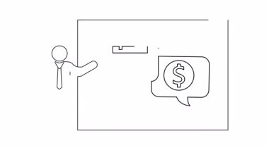 Finansal bir plan sunan bir kişinin basit bir çizgi çizimi, bir takvim ve dolar işareti ile sembolize ediliyor. İş ve finans içeriği için ideal.