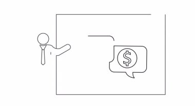 Finansal bir sunumun basit bir taslağı. Belgeler ve para sunan birini gösteriyor. İş, finans veya eğitim için uygundur.