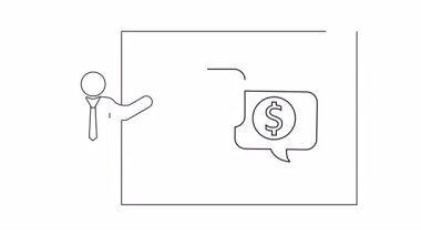 Finansal bilgileri para sembolleriyle sunan tek bir kişinin çizimi. İş, finans ve eğitim içeriği için mükemmel.