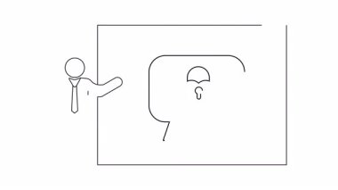 Kalp şeklinde asma kilidi olan bir konuşma balonuyla sembolize edilen veri güvenliğini tartışan bir sunucuyu gösteren bir çizgi çizimi.