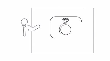 Ekranda nişan yüzüğü sunan bir insanı gösteren sürekli bir çizgi. Düğün ya da evlilik teklifi içeriği için mükemmel.
