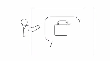 Tıbbi veya sağlıkla ilgili içerik için ideal olan ekranda ilk yardım çantası simgesini sunan bir kişinin basit bir çizimi.