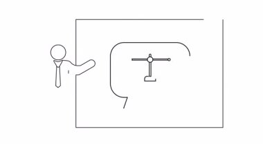 Hukuk ve adalet üzerine bir iş sunumunun basit bir çizgisi. Konuşma balonunda ölçekler yer alıyor..