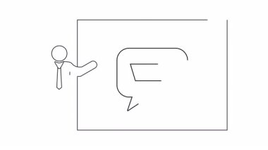 Alışveriş arabası ikonuyla çevrimiçi alışveriş konsepti sunan bir kişinin sürekli bir çizgi sanat animasyonu. Minimalist ve modern tasarım.