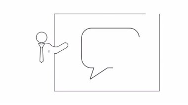 Ağ paylaşımı üzerine bir sunumun basit bir çizgi çizimi, teknoloji ve iletişim kavramlarını resmetmek için ideal.