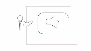 Sessizliğin önemi üzerine bir sunum sunan basit bir satır sanatı çizimi, bir figür ve dilsiz bir konuşmacı simgesi ile bir konuşma baloncuğu.