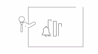 Düşen bir grafik ve uyarı çanı simgesini gösteren basit bir iş sunumu çizimi.