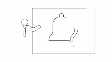 Bir sunucu, bir çan simgesini soru işaretiyle birleştirilmiş bir şekilde ekranın yanında duruyor..