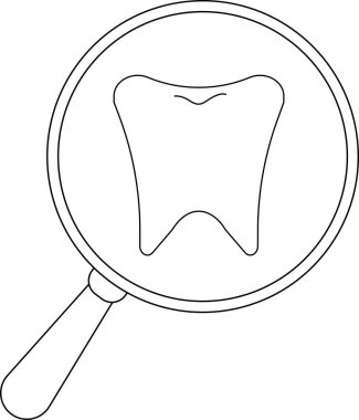 Büyüteç altında basit bir diş çizimi, diş sağlığı, muayene ve ağız sağlığını temsil eder..