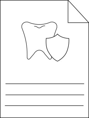 Diş sağlığı ve sigortayı sembolize eden, bir kağıt üzerinde diş ve kalkan grafiği içeren bir diş koruma formu..