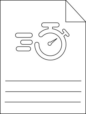 Kronometreye sahip bir belge simgesi, zaman yönetimi, süreler ve proje yönetimi ve görev tamamlamada verimliliği sembolize eder.