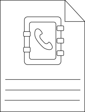Telefon simgesi olan bir kağıt parçasındaki kişi listesinin basit bir siyah beyaz çizimi.