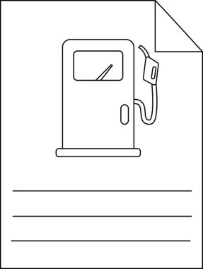 Renklendirme sayfasında basit bir benzinlik çizimi. Yazma pratiği için satırlar, eğitim faaliyetleri için mükemmel..