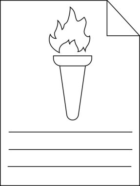 Bir kağıt parçasının üzerinde mesaj yazmak için satırları olan bir meşalenin basit siyah beyaz çizimi.